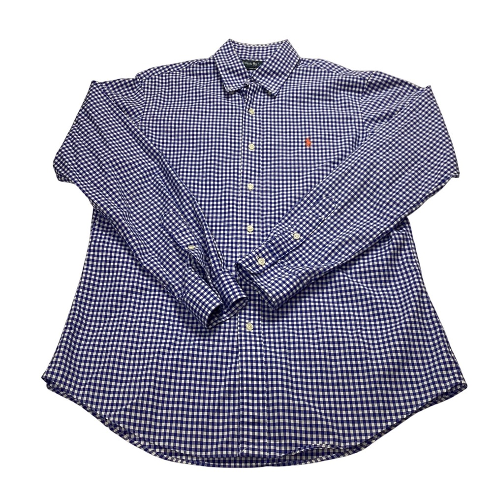 Ralph Lauren Men's Custom Fit Blue Gingham Long Sleeve Button Down Shirt M
